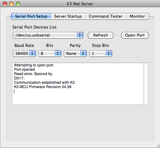 Serial Port Setup Tab